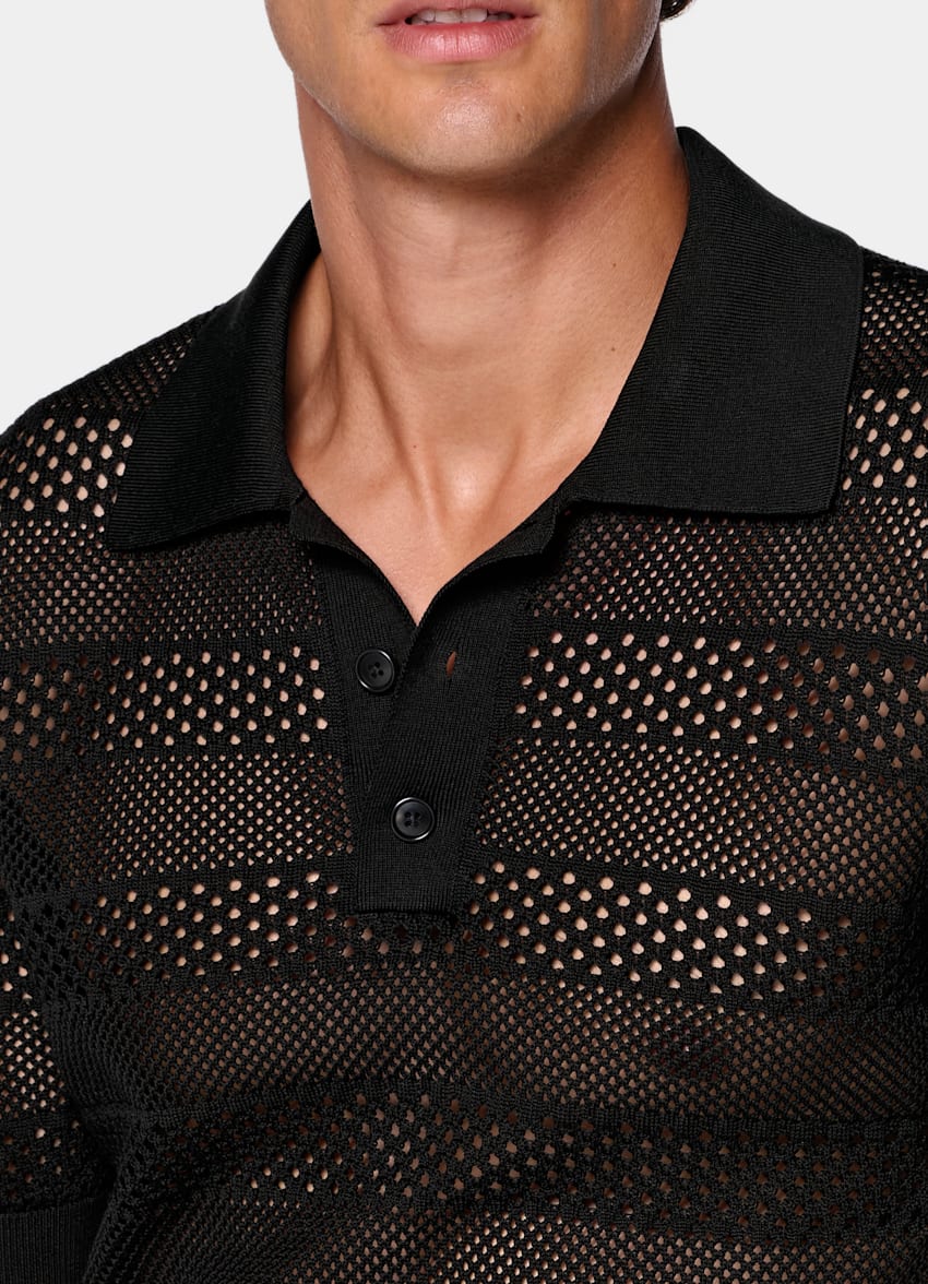 SUITSUPPLY Coton et soie Polo en crochet noir