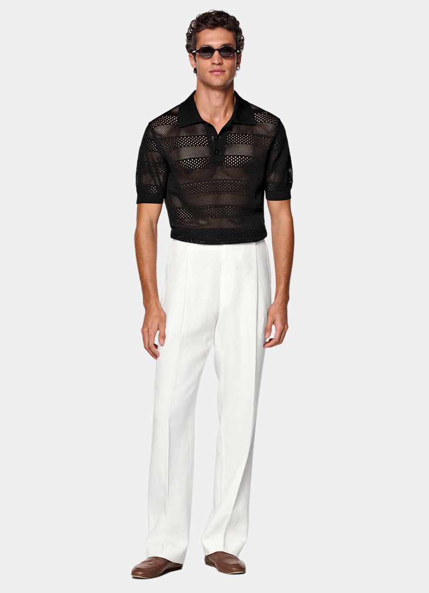 SUITSUPPLY Coton et soie Polo en crochet noir