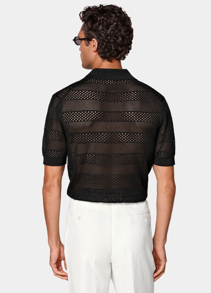 SUITSUPPLY Coton et soie Polo en crochet noir