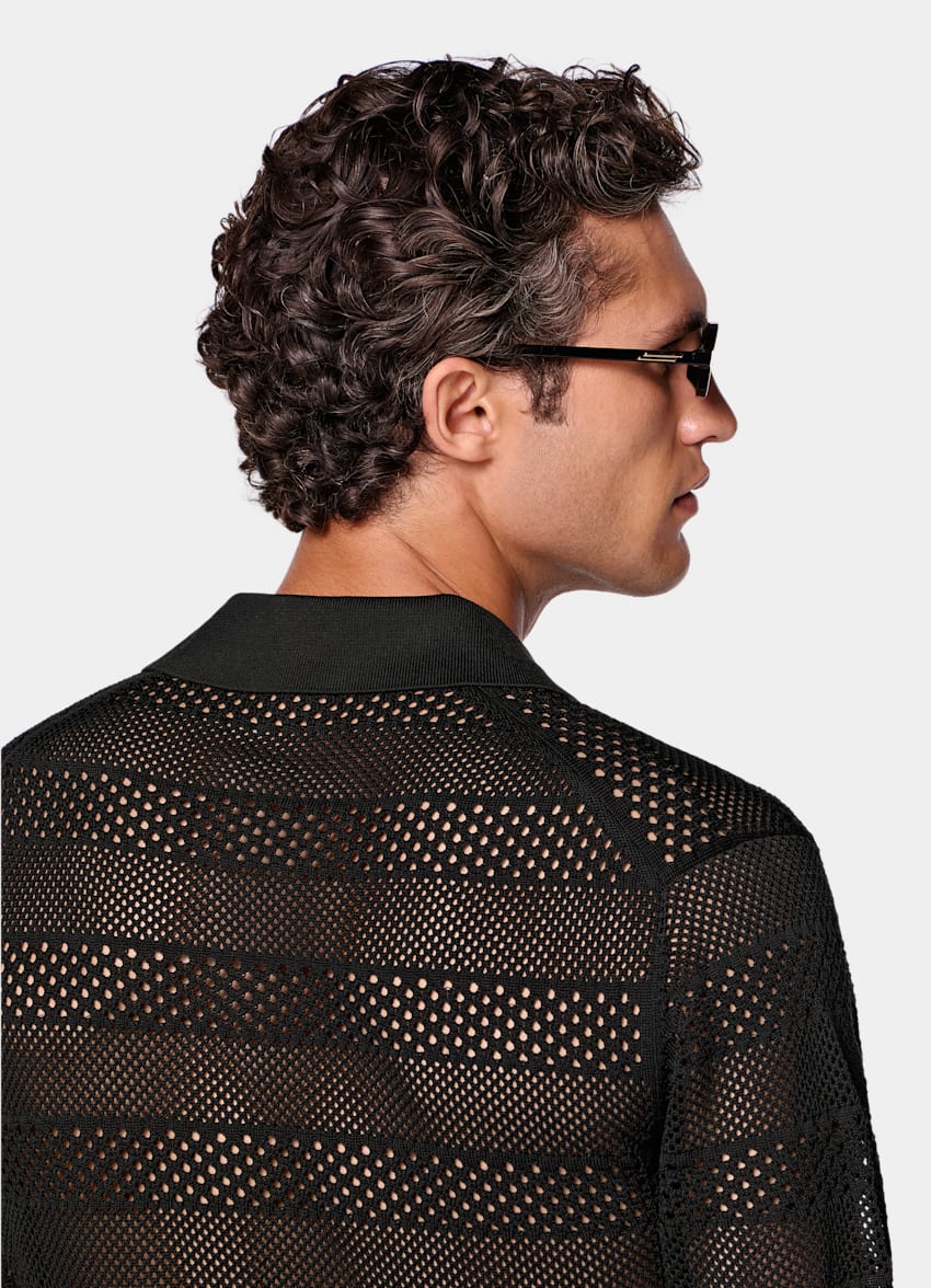 SUITSUPPLY Coton et soie Polo en crochet noir