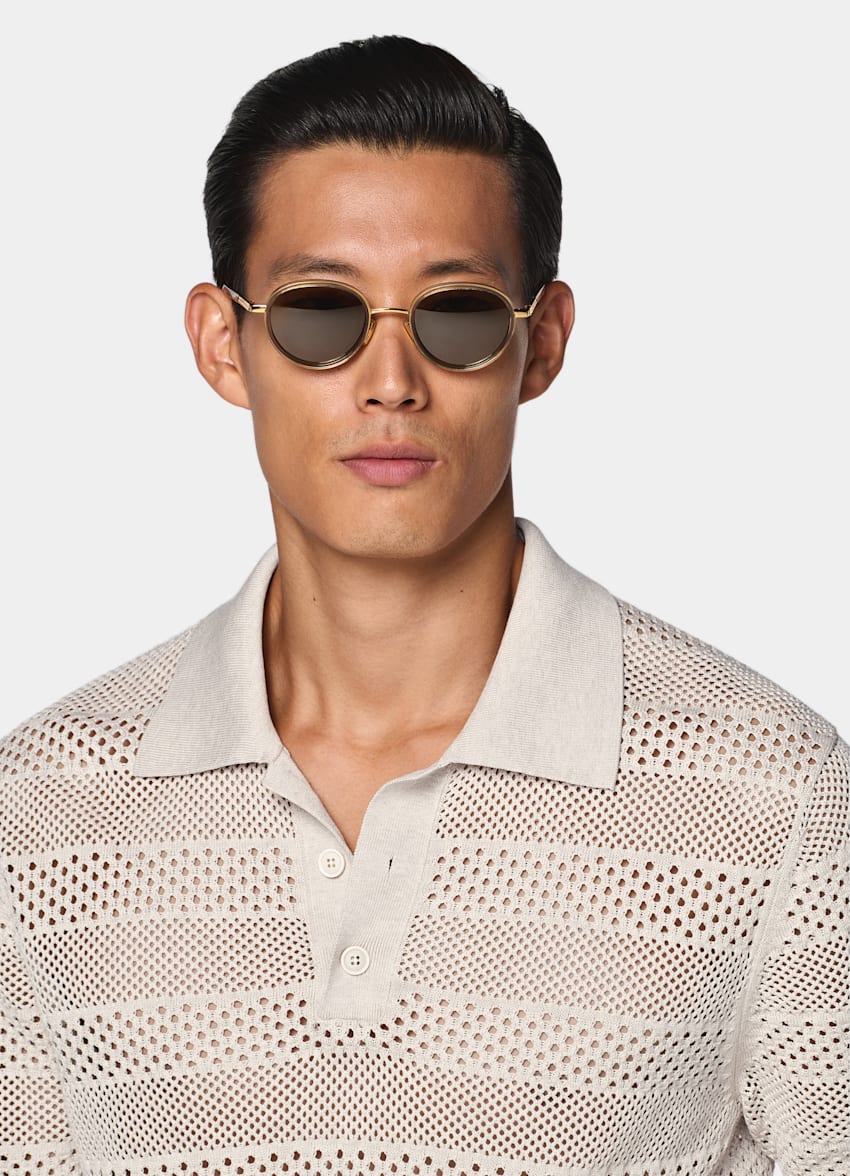 SUITSUPPLY 면 실크 샌드 크로셰 폴로