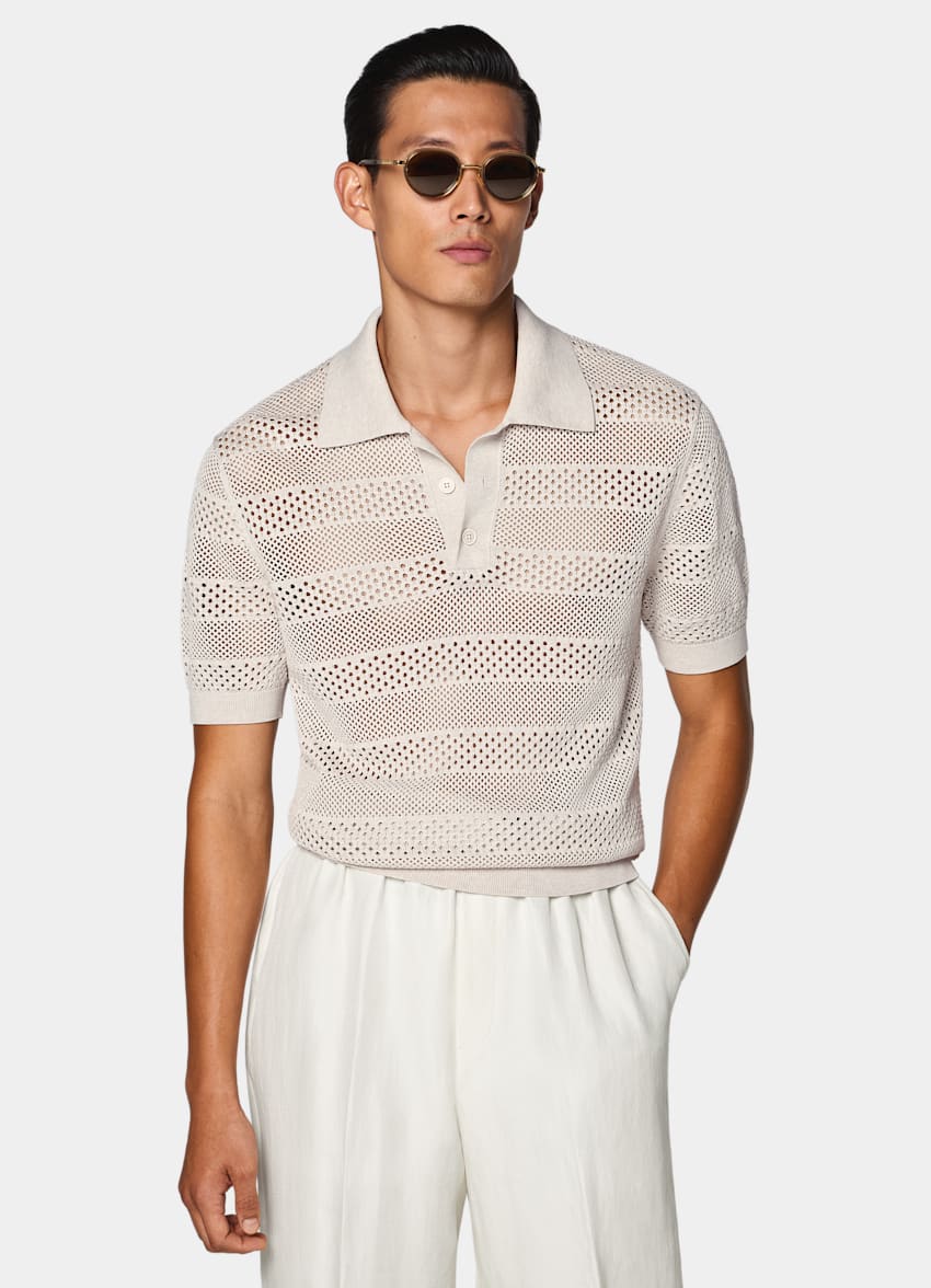 SUITSUPPLY 면 실크 샌드 크로셰 폴로