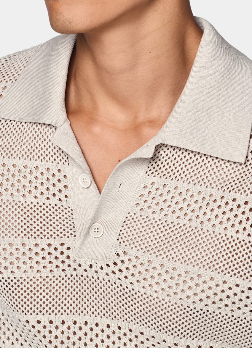 SUITSUPPLY 면 실크 샌드 크로셰 폴로