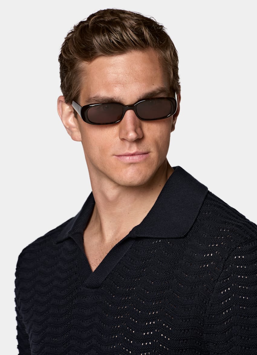 SUITSUPPLY Katoen-zijde Navy Crochet Poloshirt Zonder Knopen