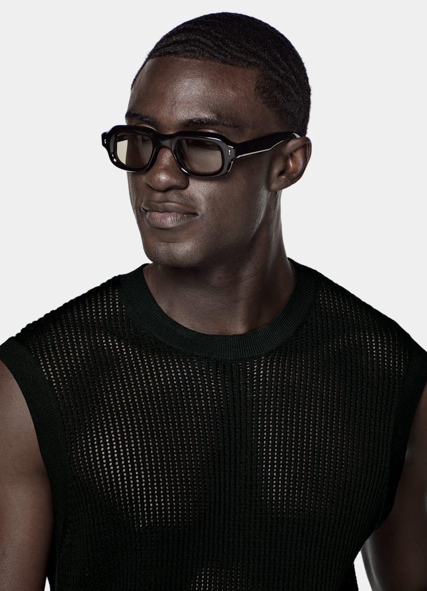 SUITSUPPLY Baumwolle-Seide &Auml;rmelloses Crochet-Top mit Rundhalsausschnitt in Schwarz