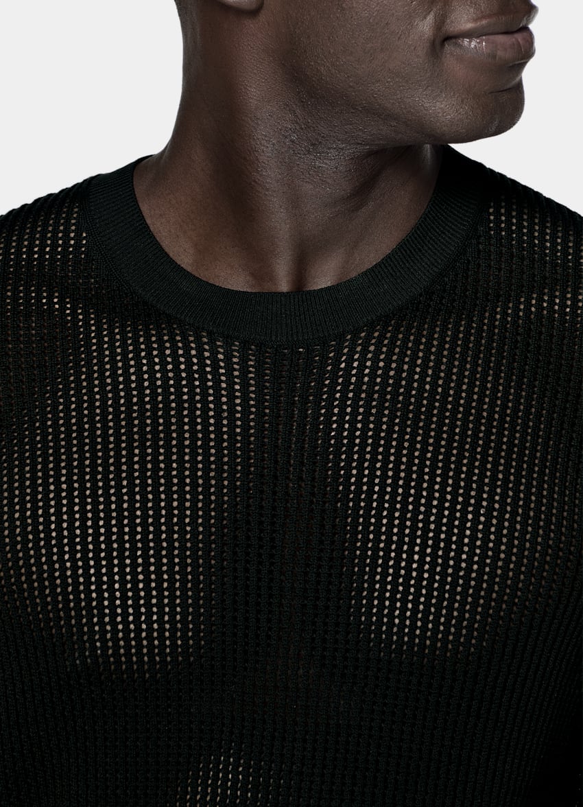 SUITSUPPLY Baumwolle-Seide &Auml;rmelloses Crochet-Top mit Rundhalsausschnitt in Schwarz