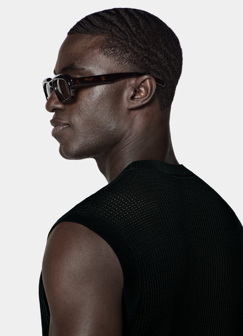 SUITSUPPLY Baumwolle-Seide &Auml;rmelloses Crochet-Top mit Rundhalsausschnitt in Schwarz