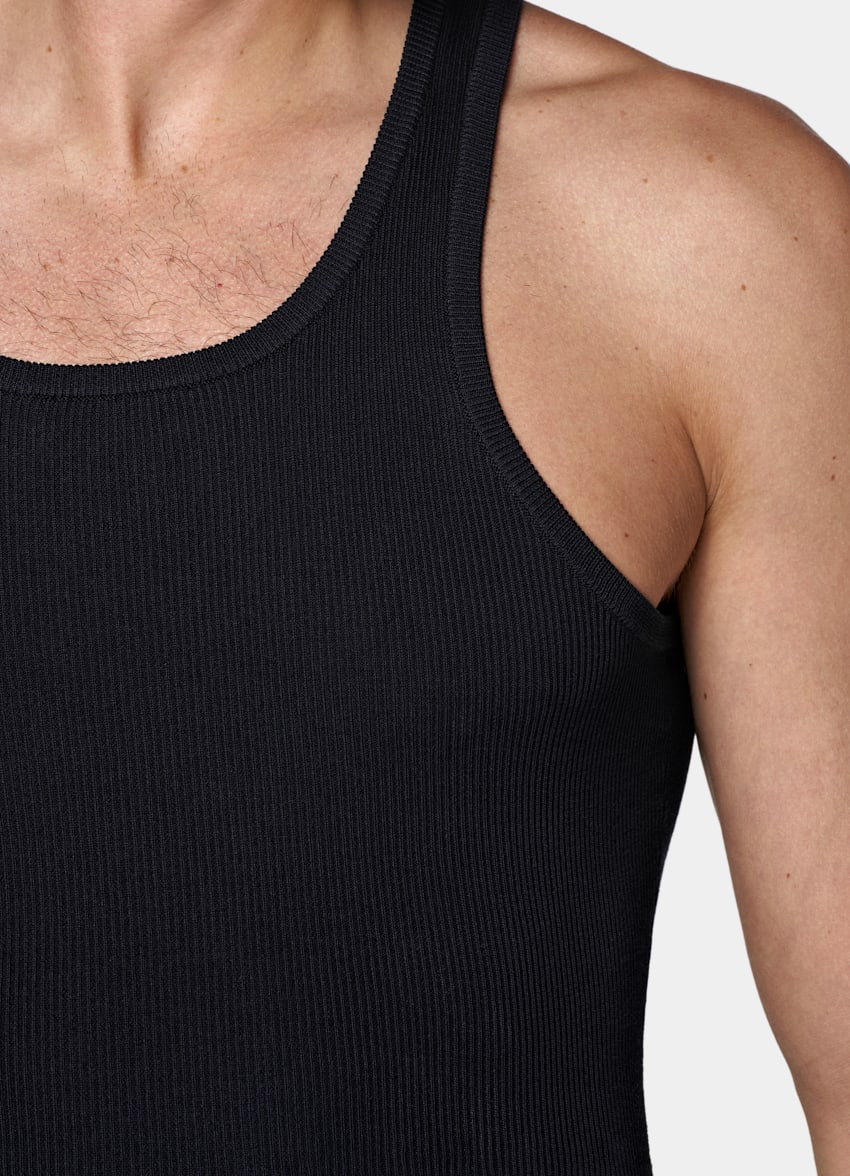 SUITSUPPLY Cotton Silk Navy Ribbed Tank Top