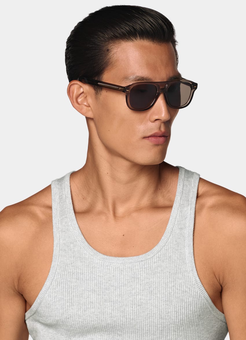 SUITSUPPLY Cotton Cashmere Light Grey Ribbed Tank Top