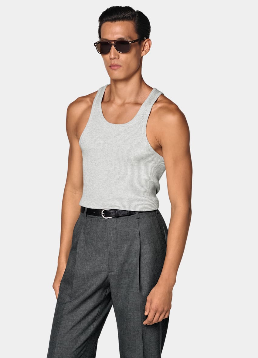 SUITSUPPLY Cotton Cashmere Light Grey Ribbed Tank Top