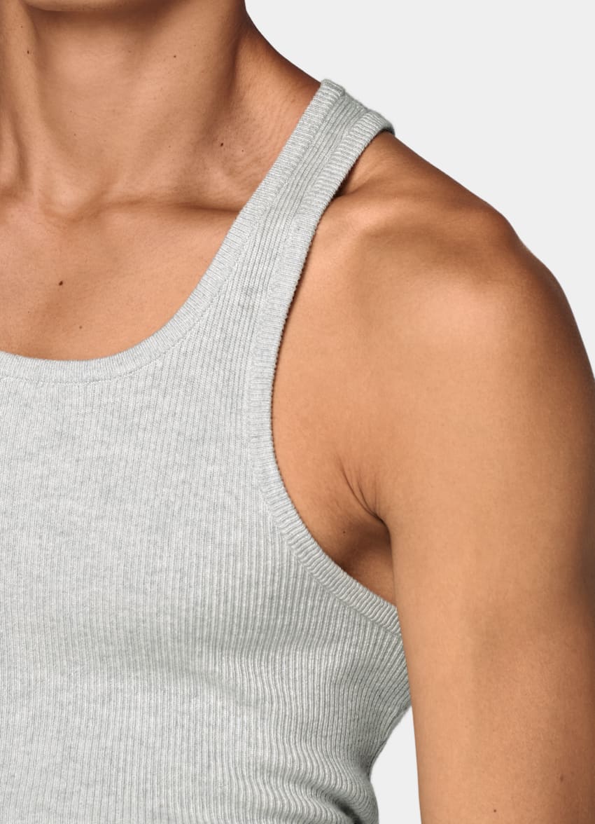 SUITSUPPLY Cotton Cashmere Light Grey Ribbed Tank Top