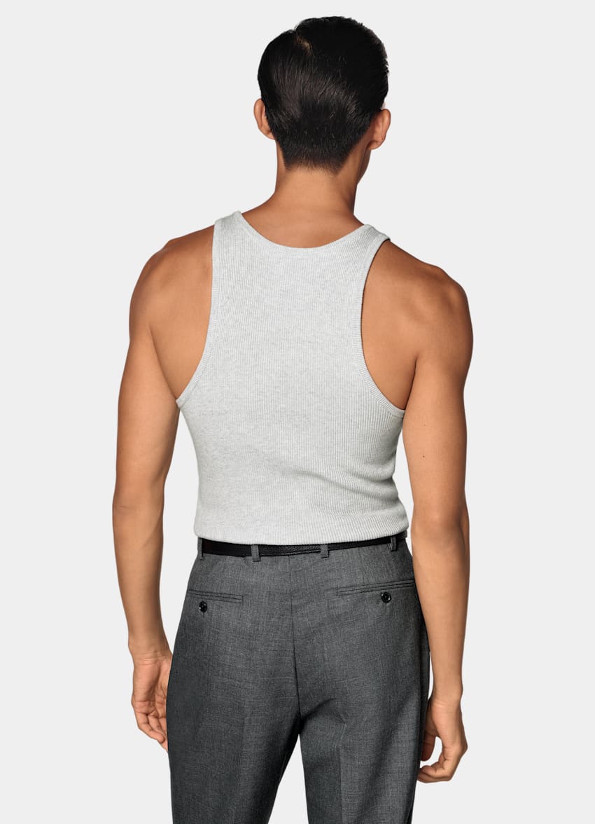 SUITSUPPLY Cotton Cashmere Light Grey Ribbed Tank Top
