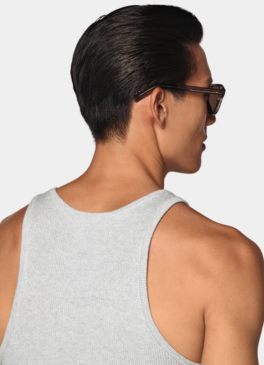 SUITSUPPLY Cotton Cashmere Light Grey Ribbed Tank Top