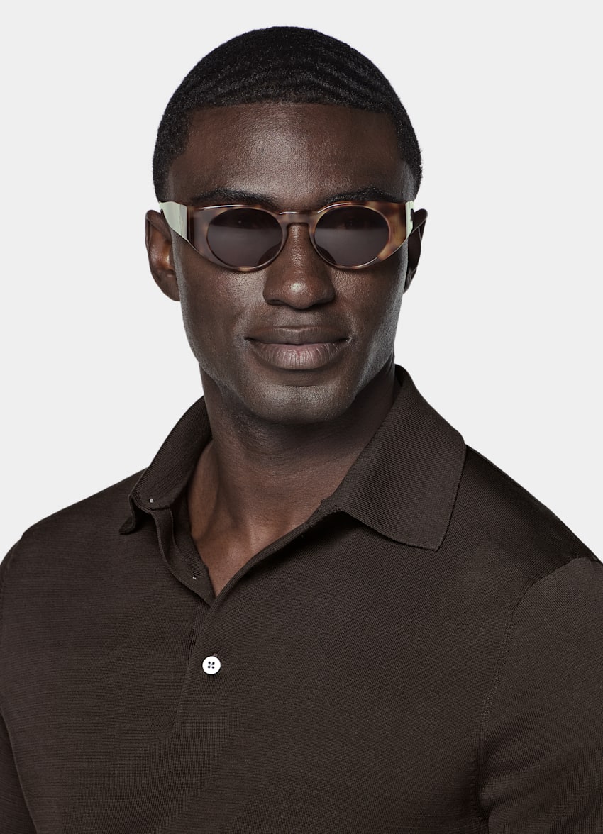 SUITSUPPLY Katoen-zijde Donkerbruine Polo