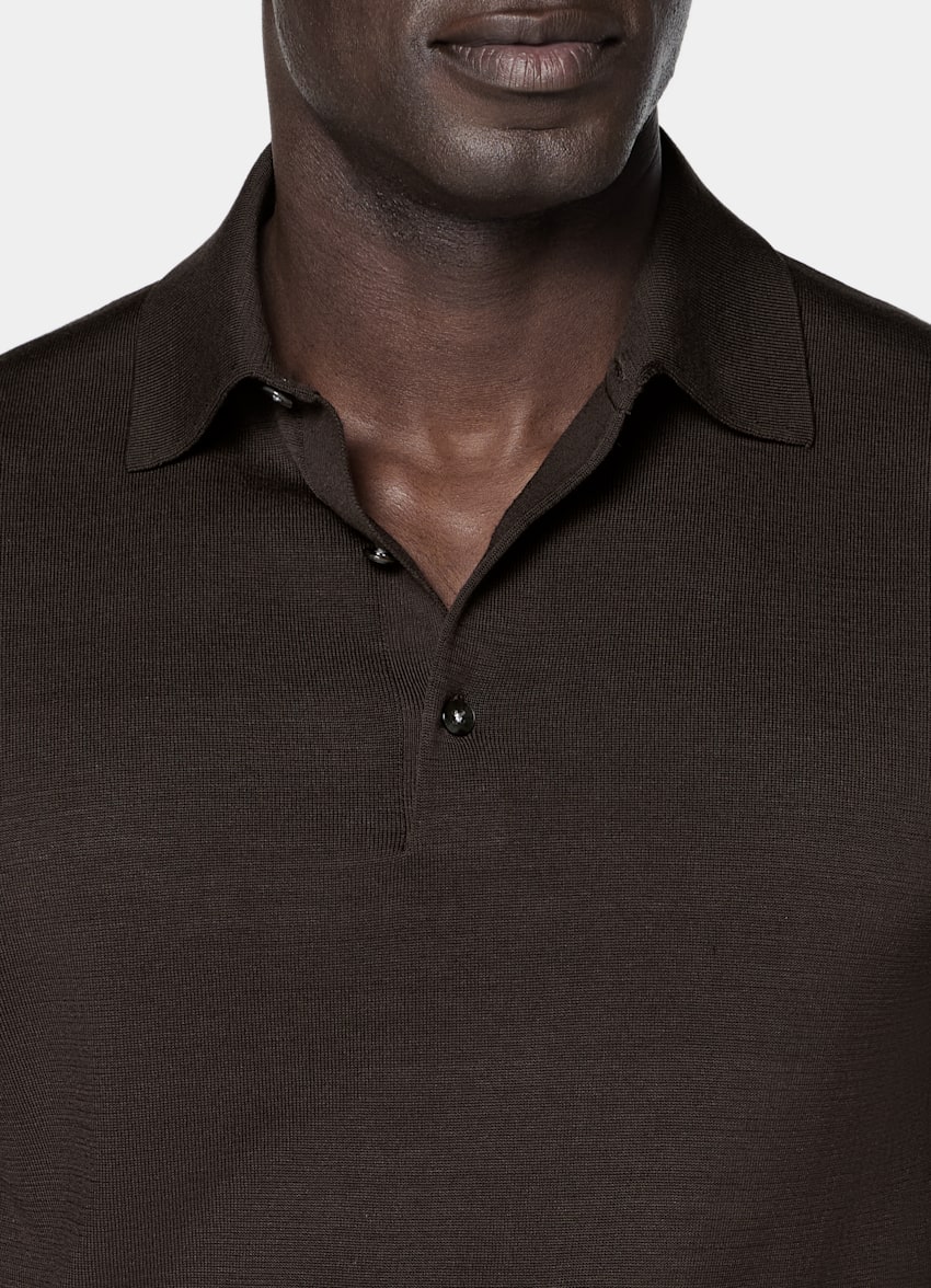 SUITSUPPLY Katoen-zijde Donkerbruine Polo