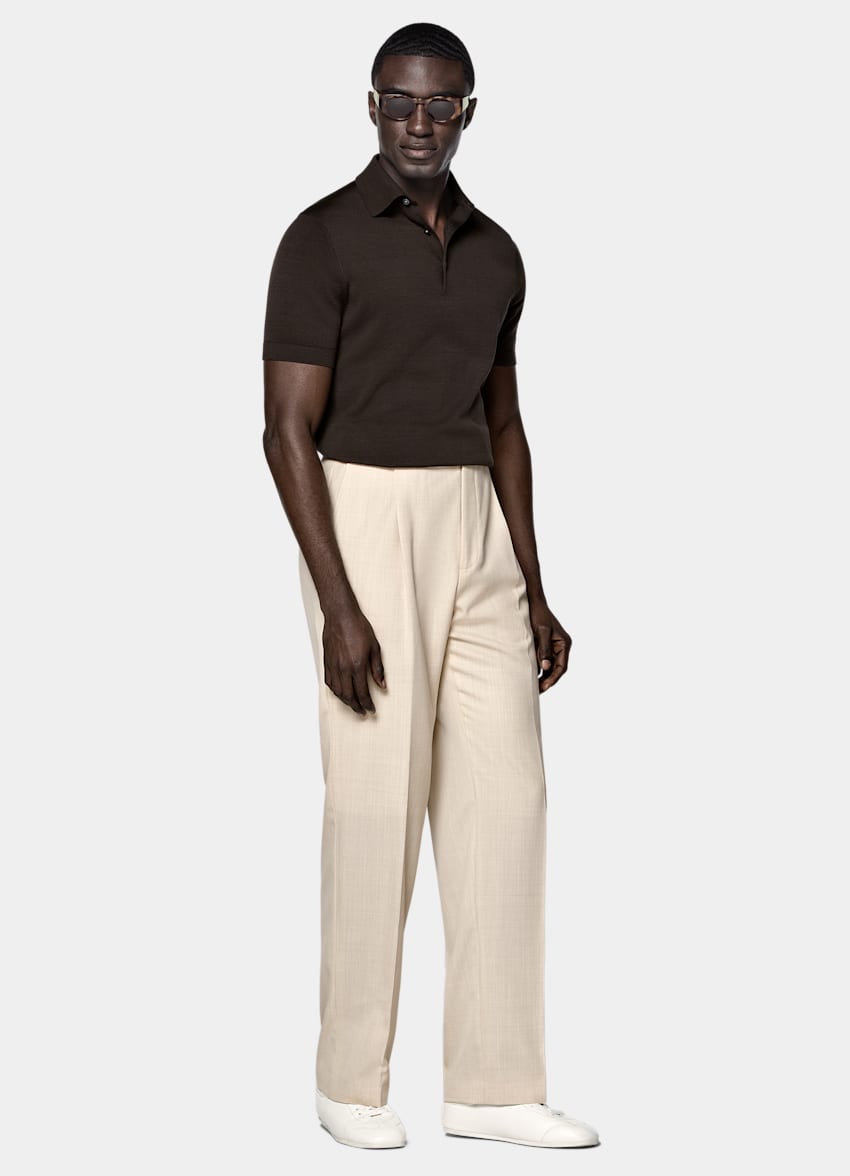 SUITSUPPLY Katoen-zijde Donkerbruine Polo