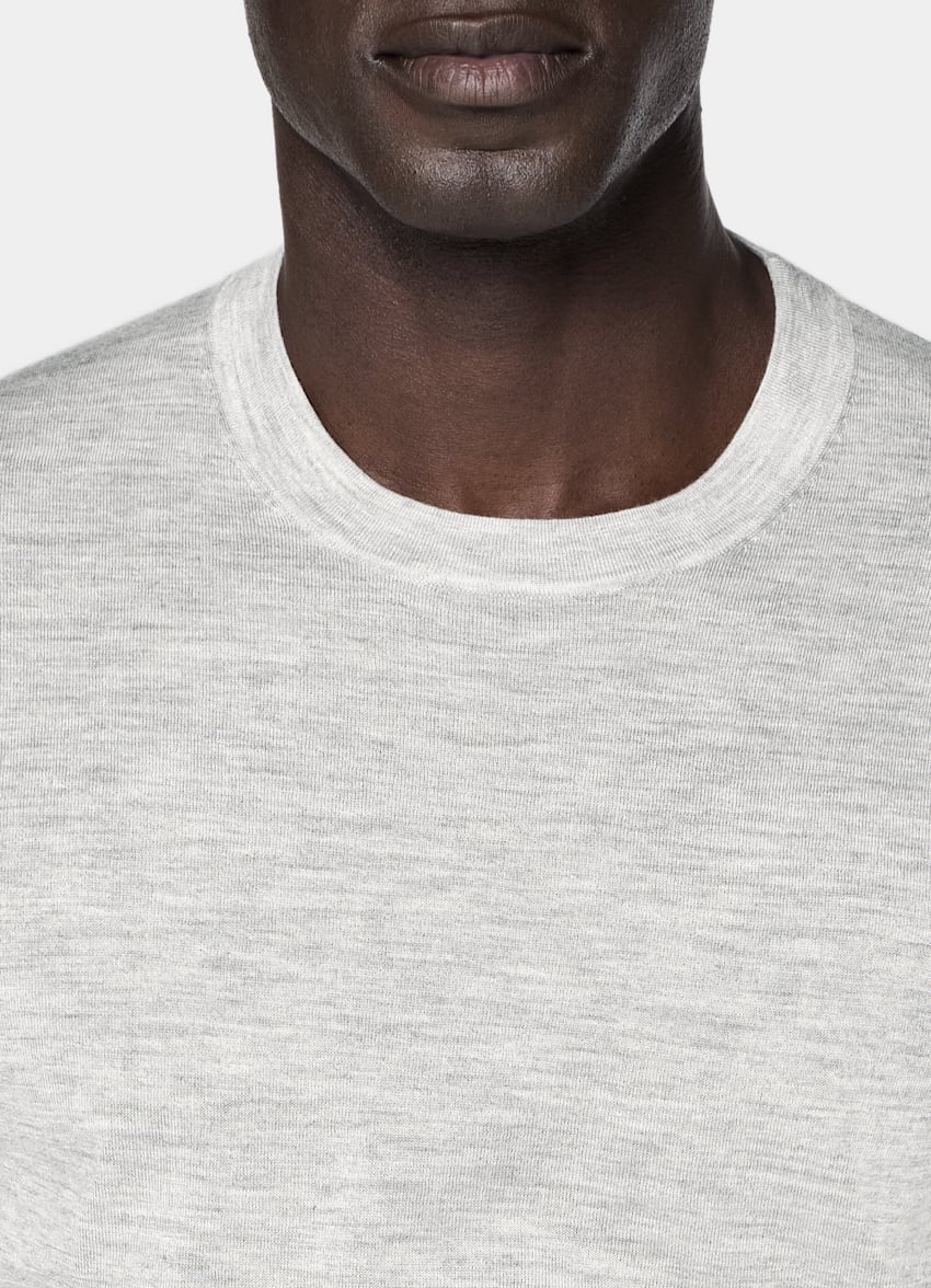 SUITSUPPLY Pure Cashmere Light Grey Short Sleeve Crewneck