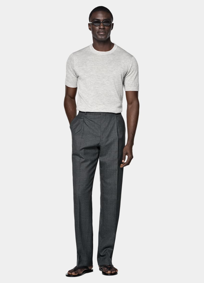 SUITSUPPLY Pure Cashmere Light Grey Short Sleeve Crewneck