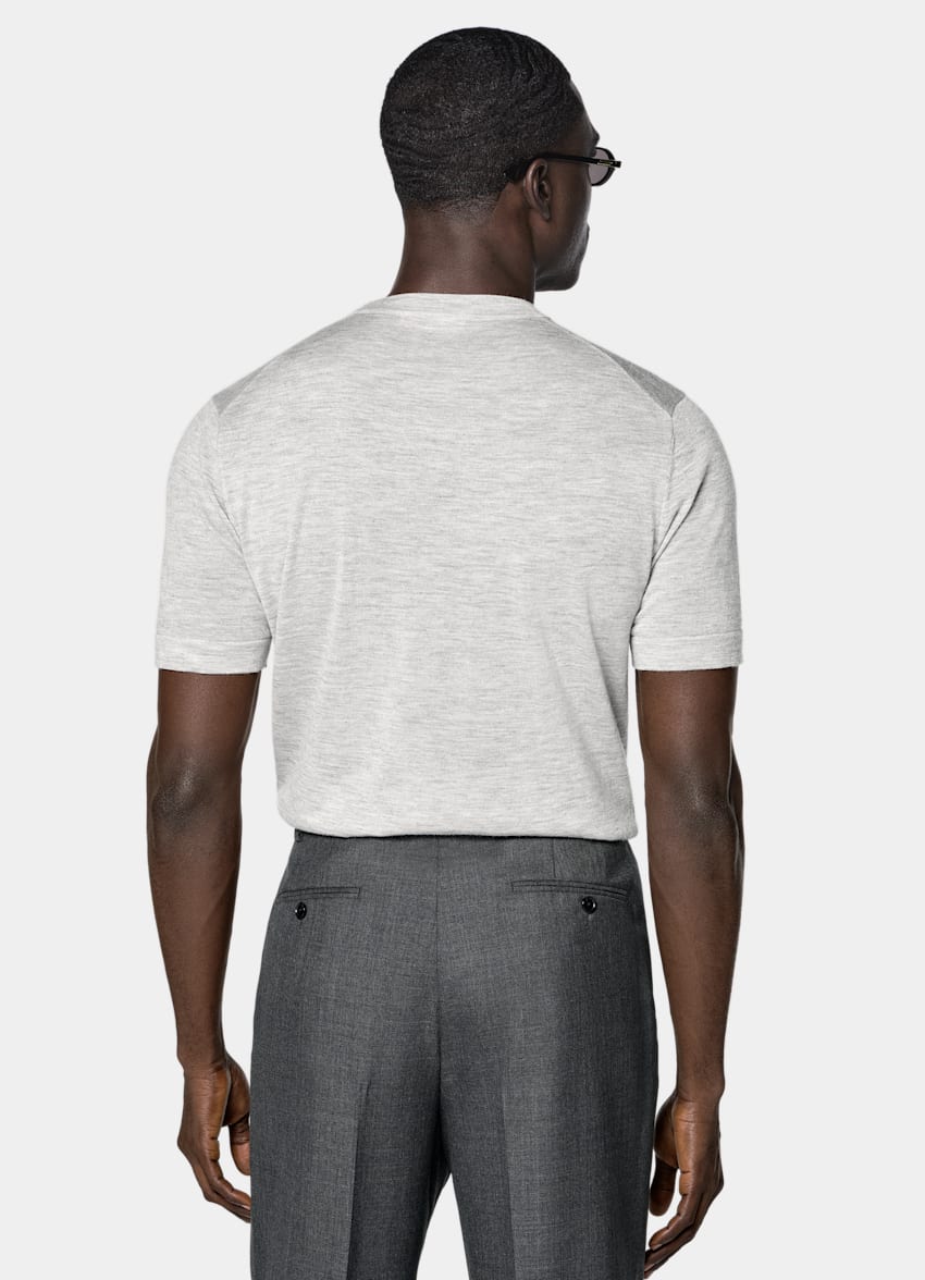 SUITSUPPLY Pure Cashmere Light Grey Short Sleeve Crewneck