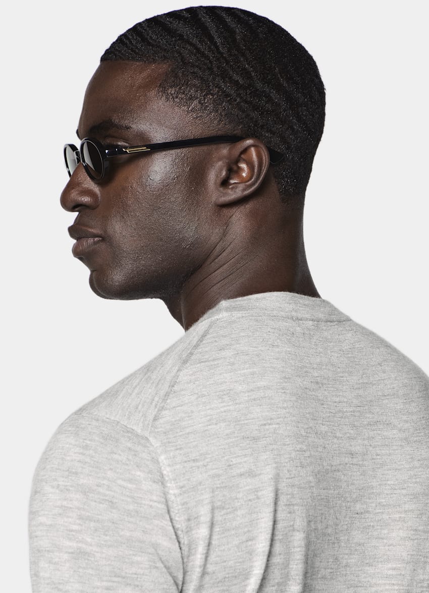 SUITSUPPLY Pure Cashmere Light Grey Short Sleeve Crewneck