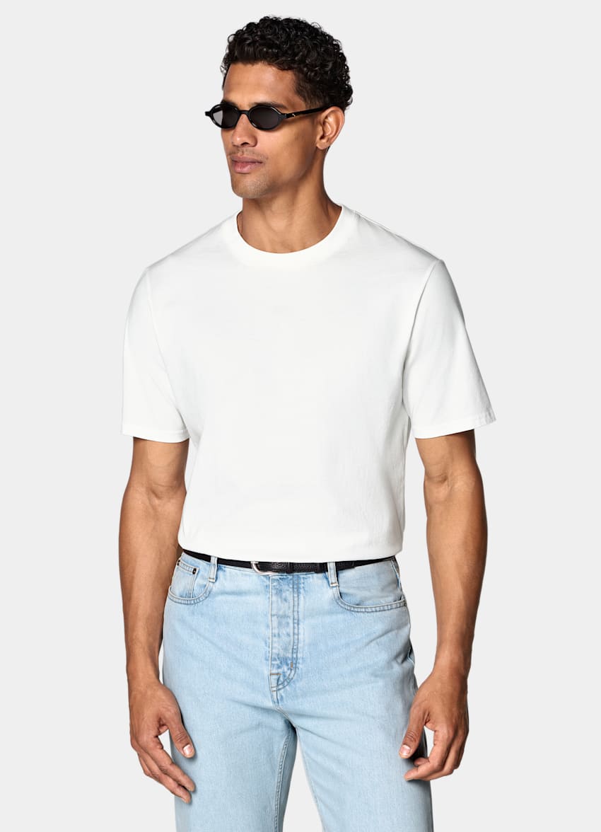 SUITSUPPLY Puro cotone T-shirt a girocollo color panna