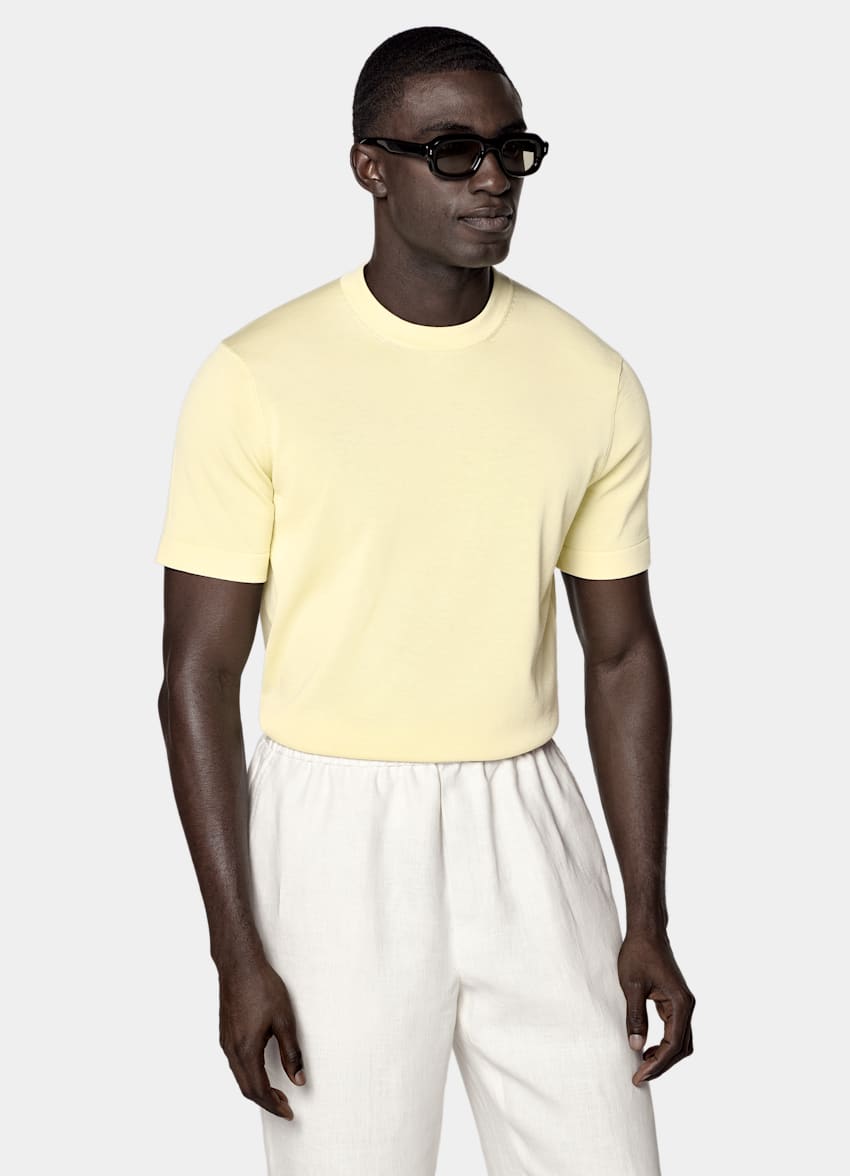 SUITSUPPLY Cotton Silk Yellow Short Sleeve Crewneck
