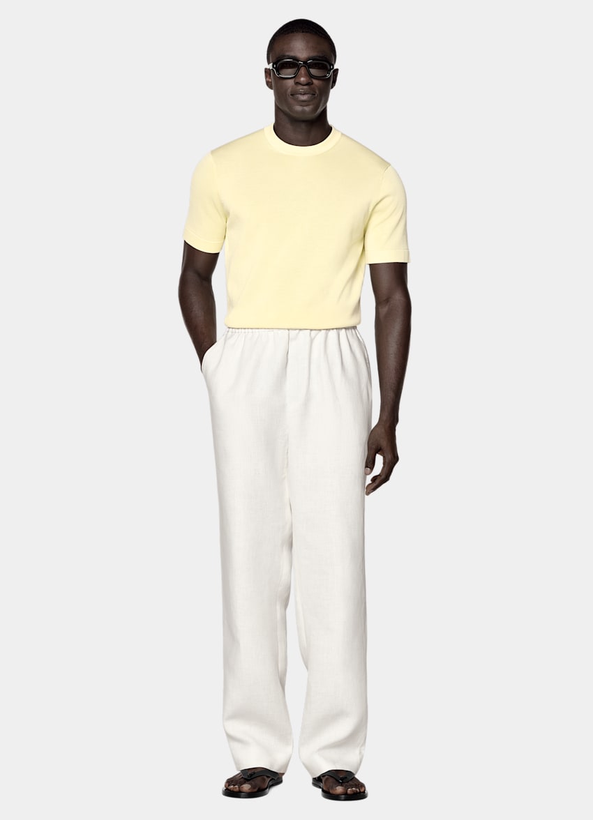 SUITSUPPLY Cotton Silk Yellow Short Sleeve Crewneck