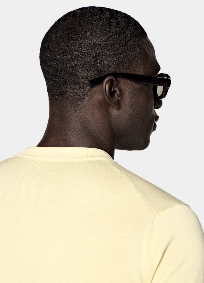 SUITSUPPLY Cotton Silk Yellow Short Sleeve Crewneck