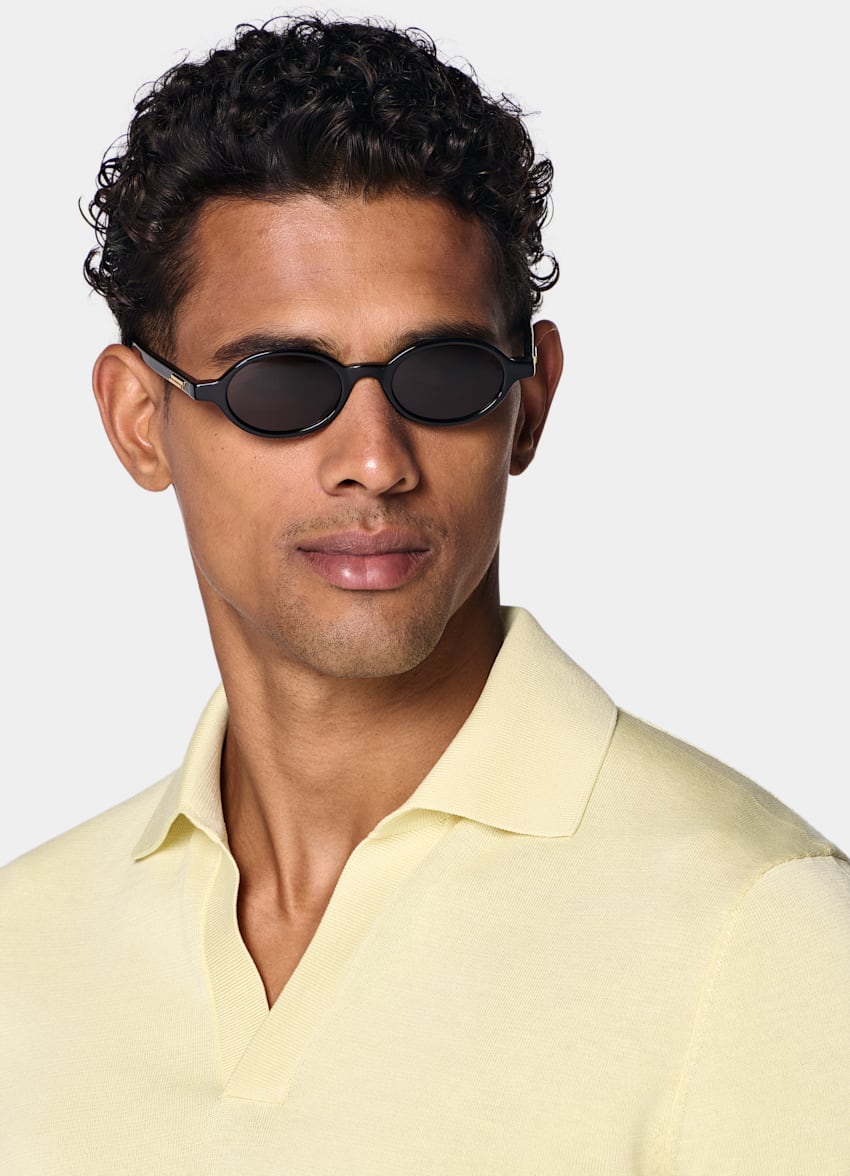SUITSUPPLY Cotton Silk Yellow Buttonless Polo