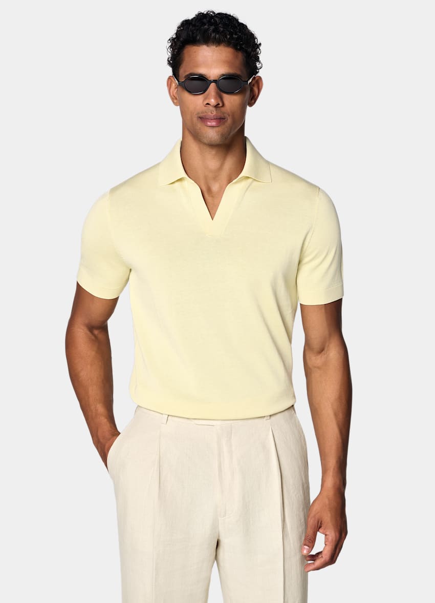 SUITSUPPLY Cotton Silk Yellow Buttonless Polo