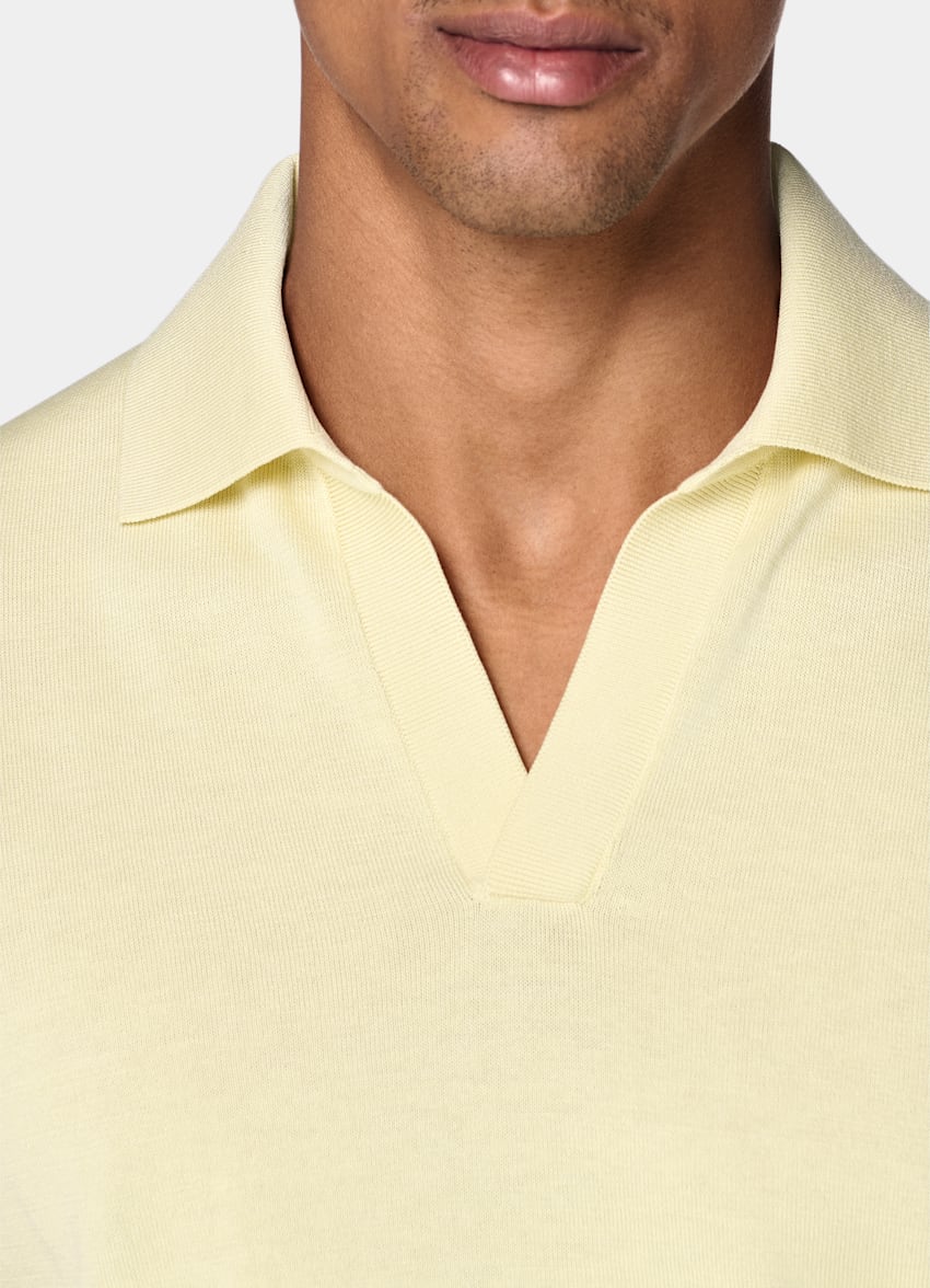 SUITSUPPLY Cotton Silk Yellow Buttonless Polo