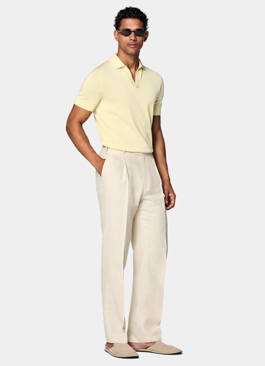 SUITSUPPLY Cotton Silk Yellow Buttonless Polo