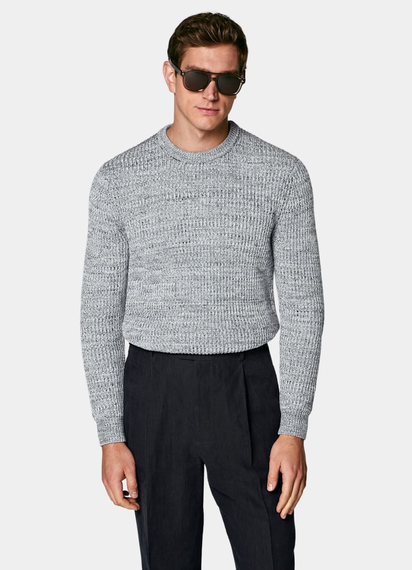 SUITSUPPLY Pure Cotton Light Blue Moulin&eacute; Crewneck