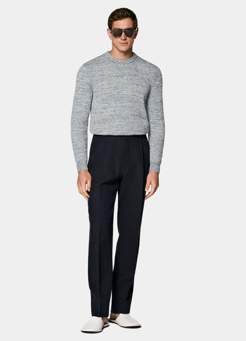 SUITSUPPLY Pure Cotton Light Blue Moulin&eacute; Crewneck
