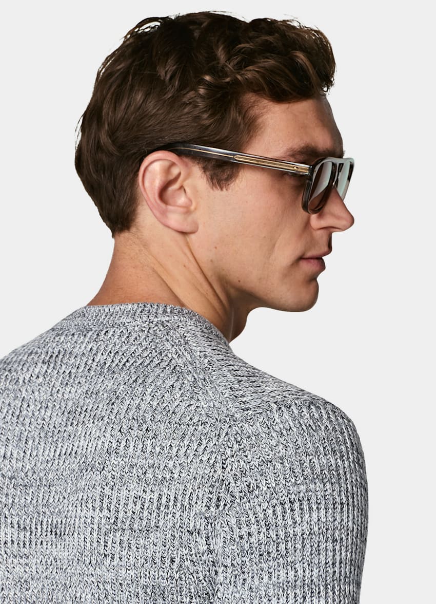 SUITSUPPLY Pure Cotton Light Blue Moulin&eacute; Crewneck