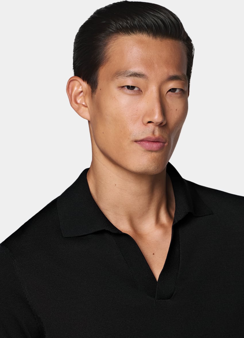 SUITSUPPLY Puur katoen Zwart Kraagloos Poloshirt