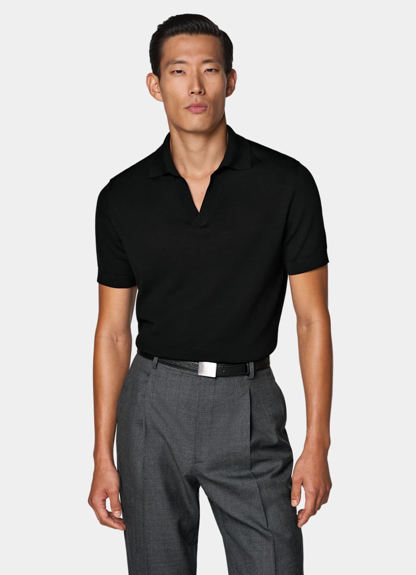 SUITSUPPLY Puur katoen Zwart Kraagloos Poloshirt