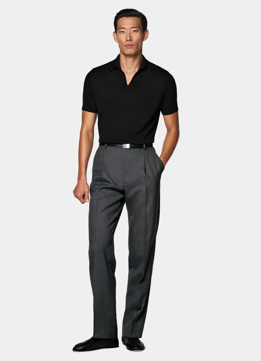 SUITSUPPLY Puur katoen Zwart Kraagloos Poloshirt