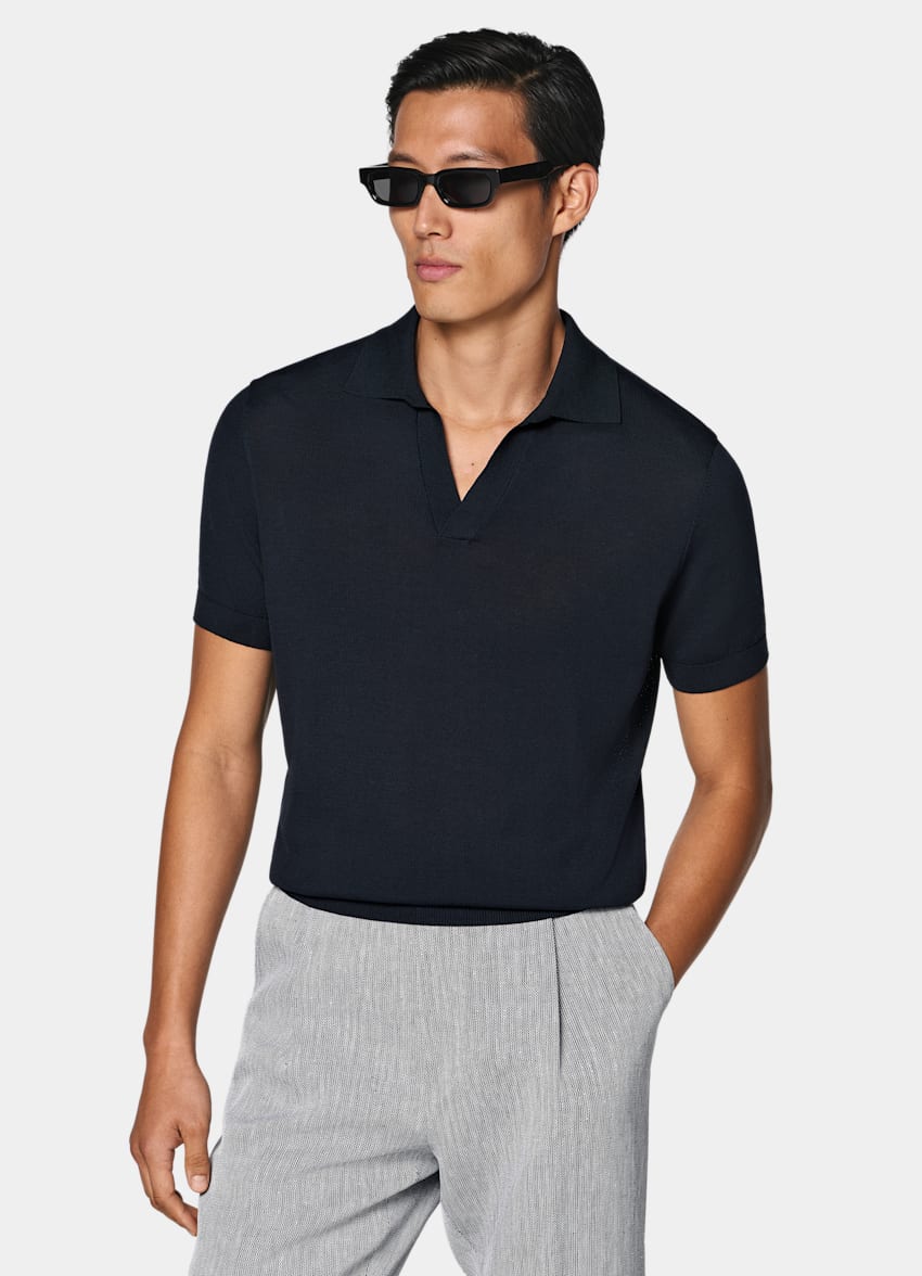 SUITSUPPLY Puur katoen Navy Buttonless Poloshirt