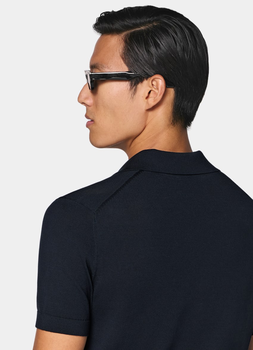 SUITSUPPLY Puur katoen Navy Buttonless Poloshirt