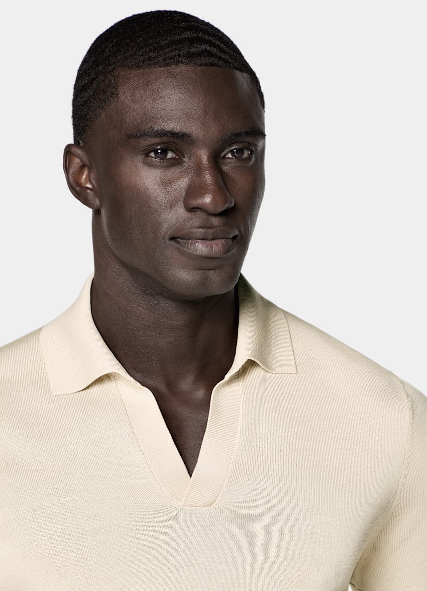 SUITSUPPLY Pur coton Polo sans boutons sable