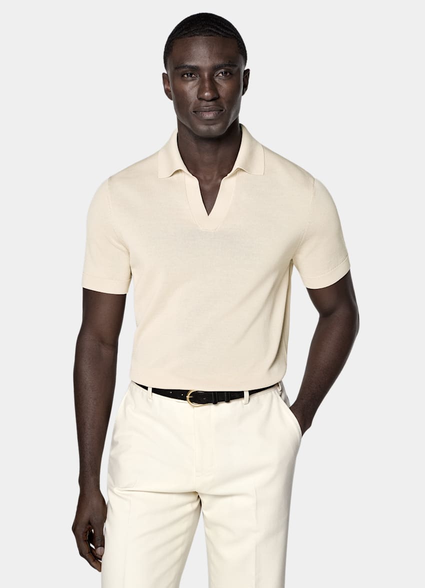 SUITSUPPLY Pur coton Polo sans boutons sable
