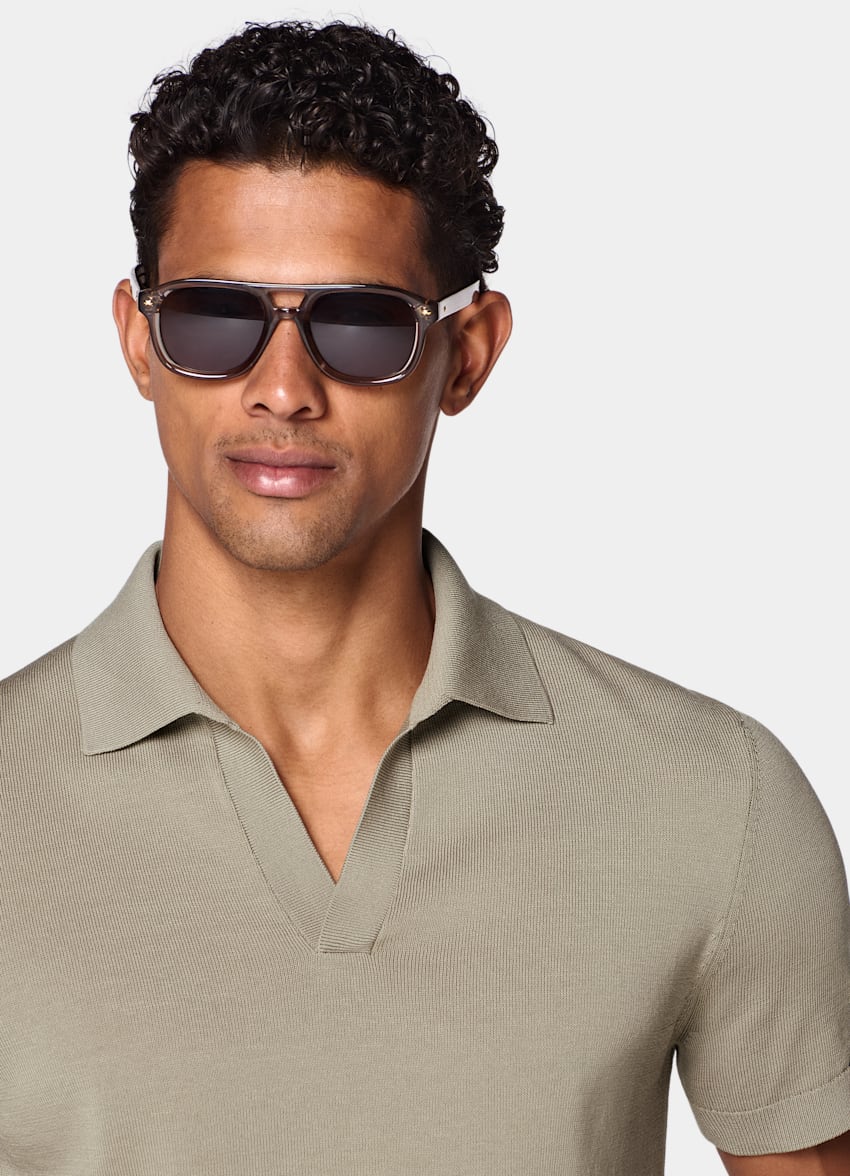 SUITSUPPLY Pure Cotton Green Buttonless Polo