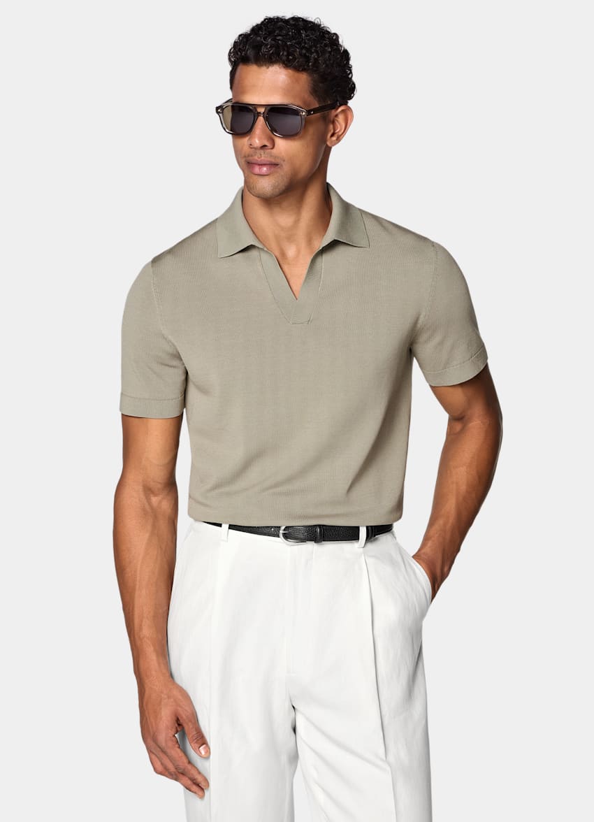 SUITSUPPLY Pure Cotton Green Buttonless Polo