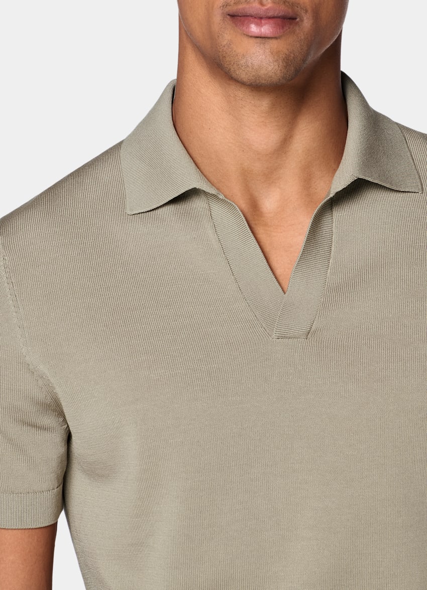 SUITSUPPLY Pure Cotton Green Buttonless Polo
