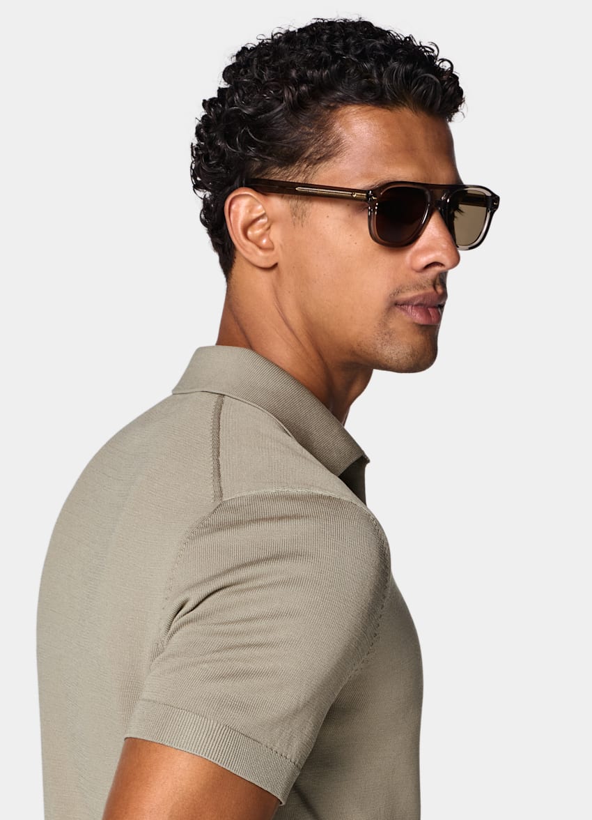 SUITSUPPLY Pure Cotton Green Buttonless Polo