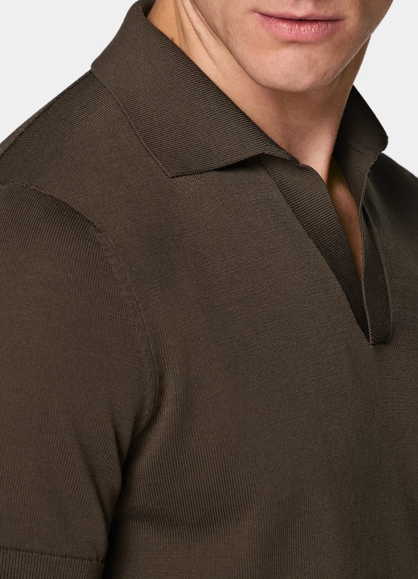 SUITSUPPLY Pure Cotton Dark Brown Buttonless Polo