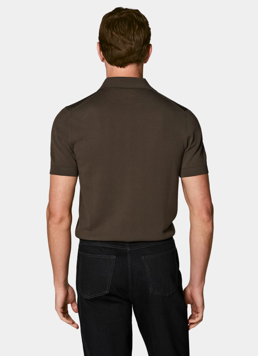 SUITSUPPLY Pure Cotton Dark Brown Buttonless Polo