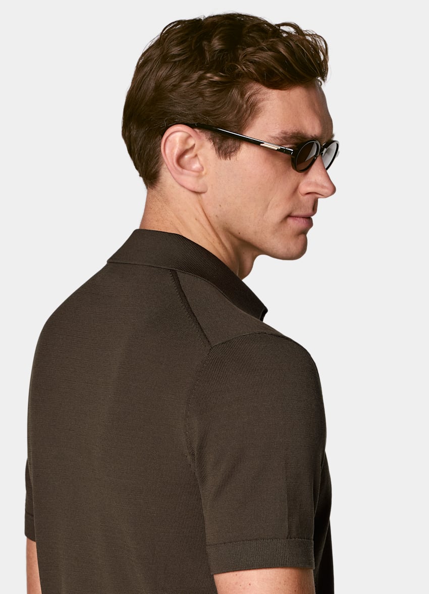 SUITSUPPLY Pure Cotton Dark Brown Buttonless Polo