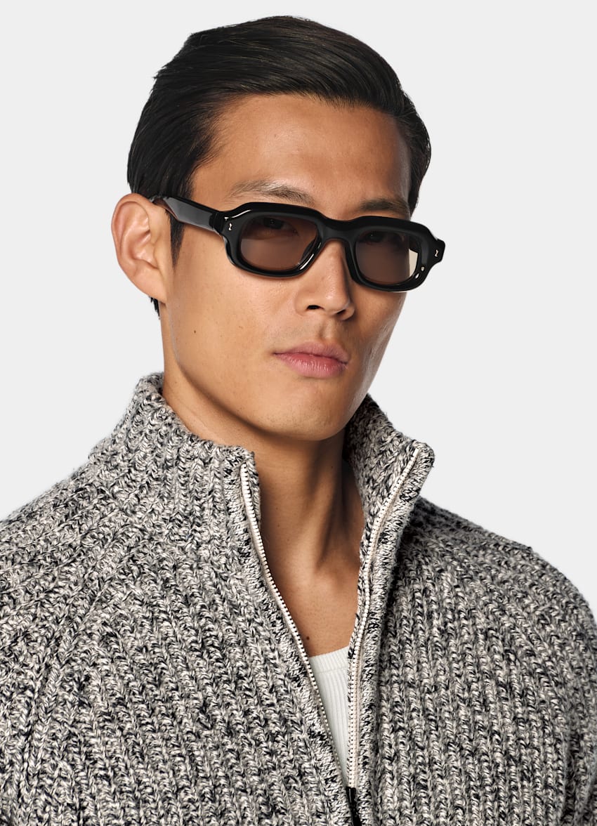 SUITSUPPLY Wool Cotton Light Brown Ribbed Moulin&eacute; Zip Cardigan